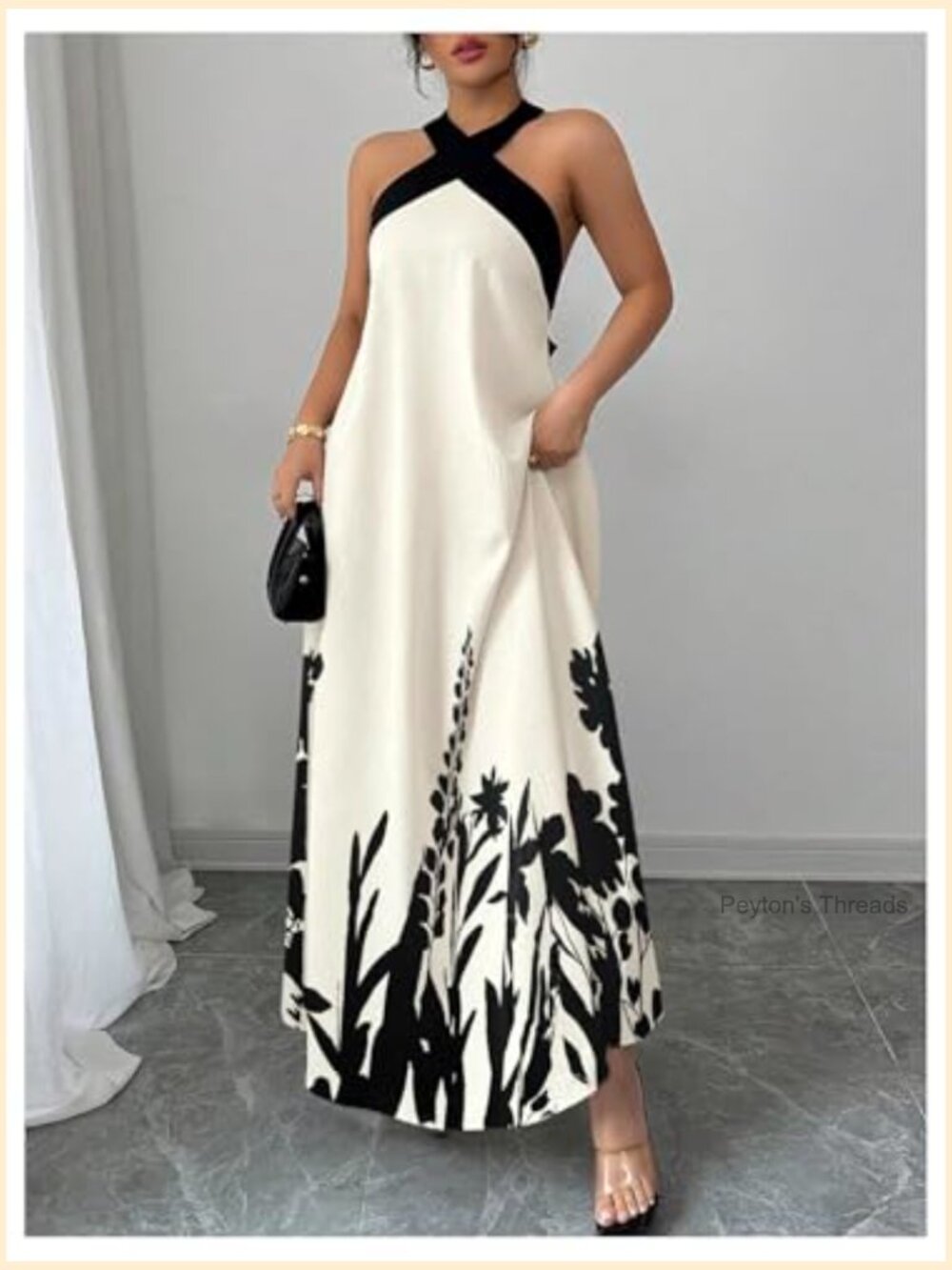 Halter Maxi Dress with Flowy A-Line Silhouette Beach Wedding Guest Sundress - Picture 4 of 5